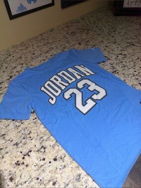 Jordan kids Short Sleeve Graphic Tee - Light Blue with White/Black Print